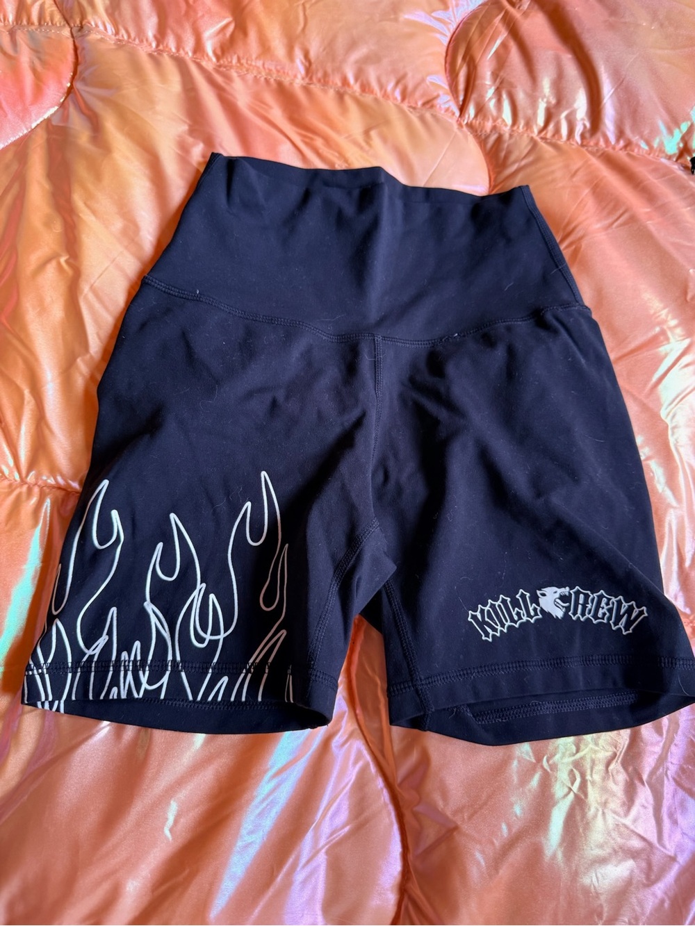Kill Crew Black High-Waist Bike Shorts with White Flame Graphic
